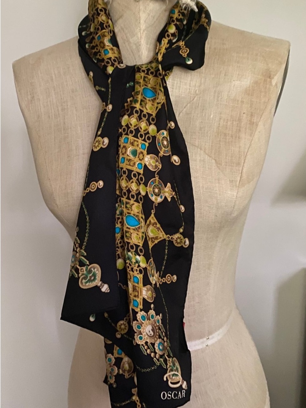 Vintage Oscar an Oscar De La Renta Co Gems & Jewels Jewelry Black Silk Scarf NWT